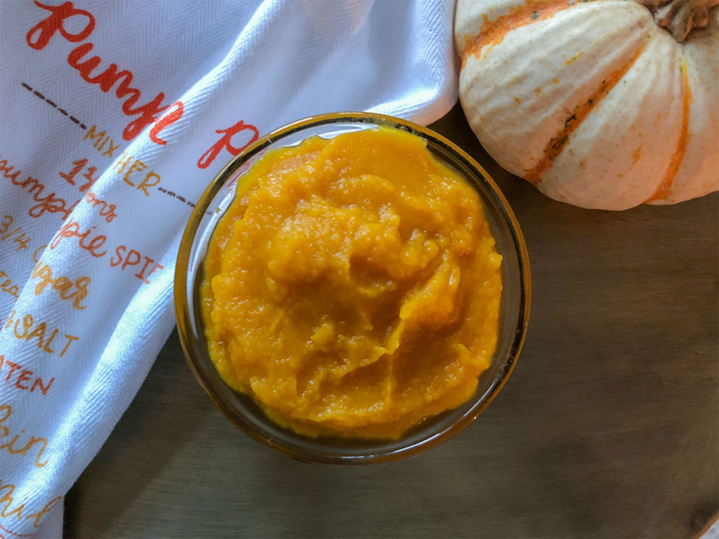 pumpkin puree in a small bowl