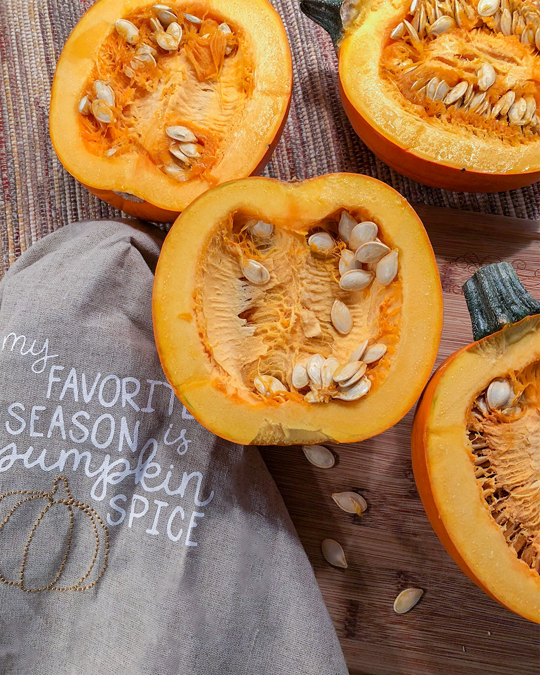 pumpkins cut in half lengthwise