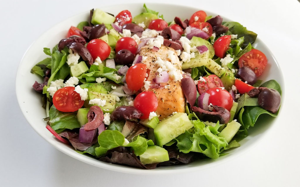 Greek Salmon Salad in a bowl