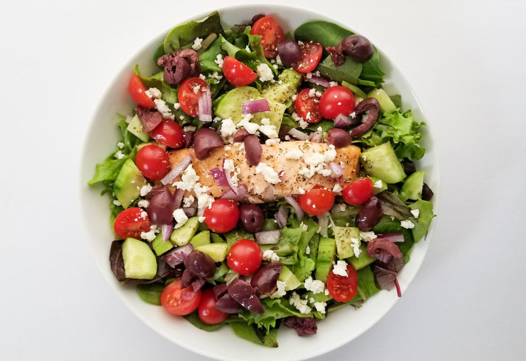 Greek Salmon Salad in a bowl