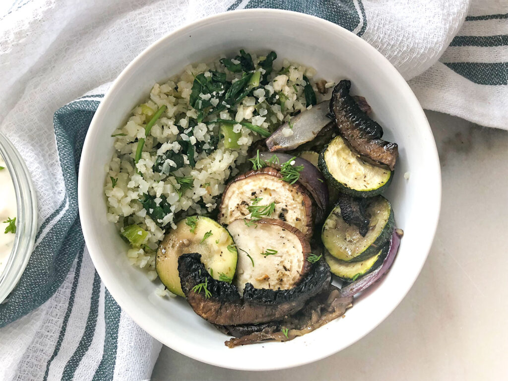 Greek Veggie Bowl with cauliflower rice