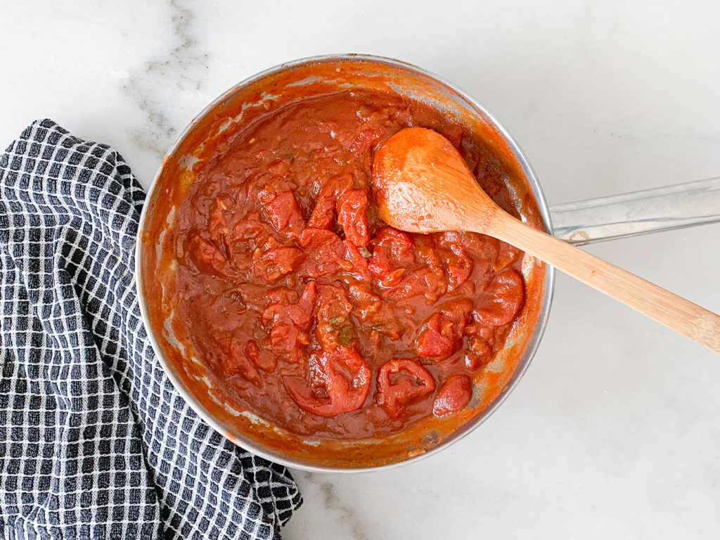 tomato sauce in a sauté pan