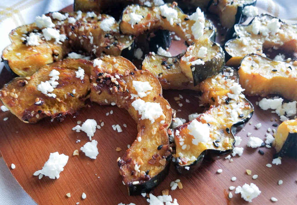 Everything Bagel Acorn Squash topped with feta cheese