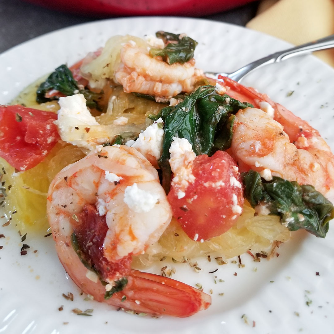 Mediterranean Spaghetti Squash With Shrimp