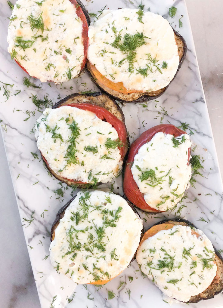 Baked Eggplant Caprese topped with fresh dill