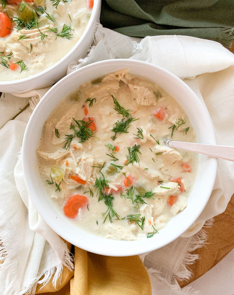 Avgolemono - Greek Lemon Chicken Soup in serving bowls