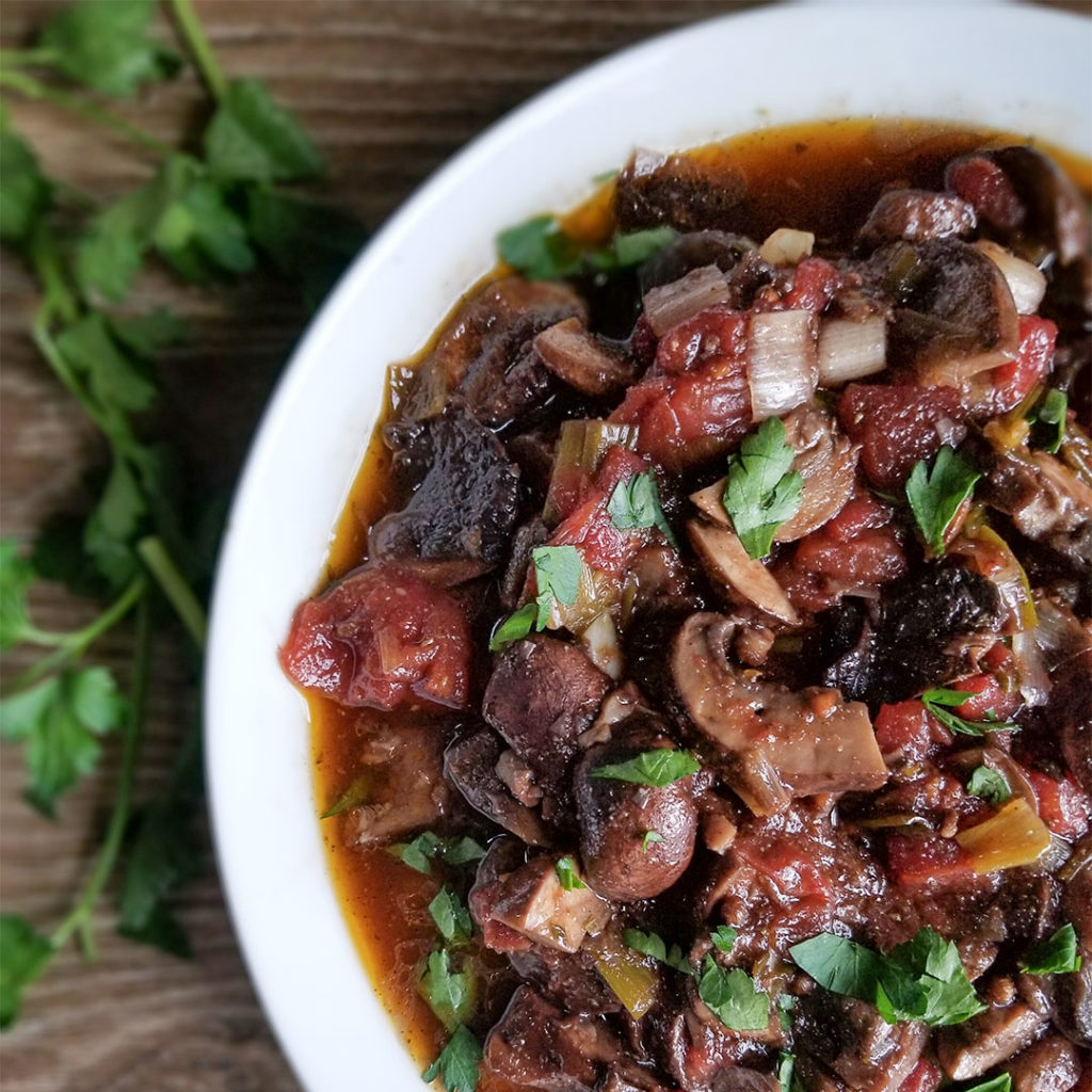 Greek mushroom stew in a bowl