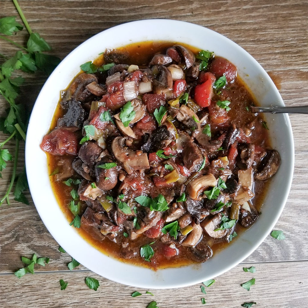 Greek mushroom stew in a bowl