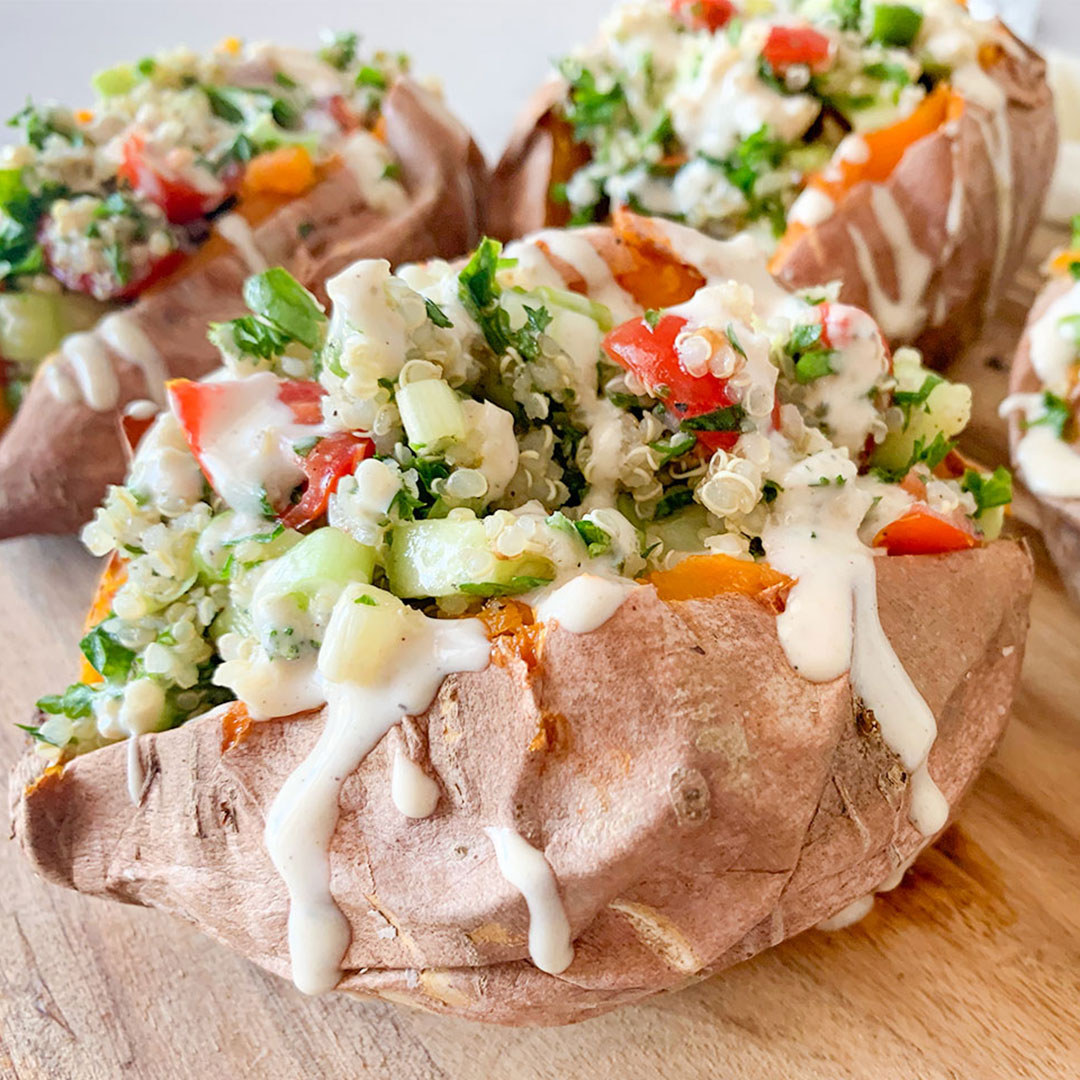 Mediterranean Stuffed Sweet Potatoes