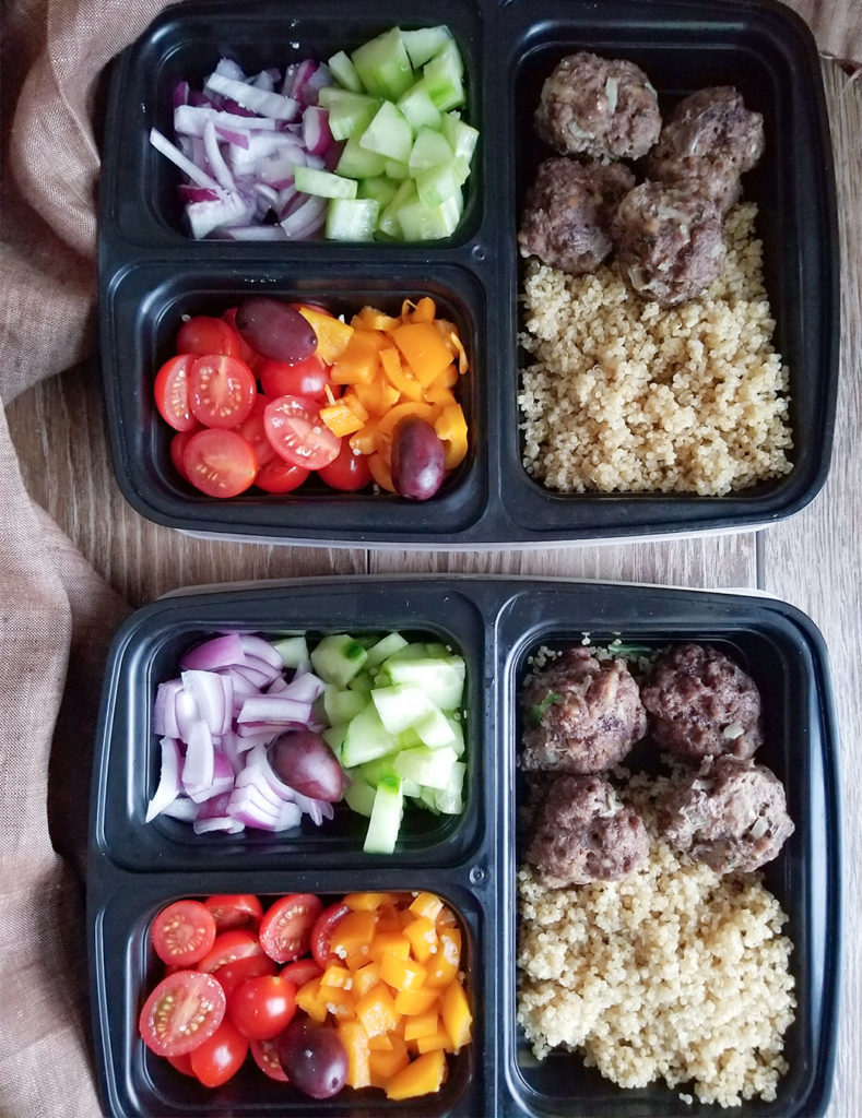 Meal prepped Lamb Meatball Quinoa Bowl