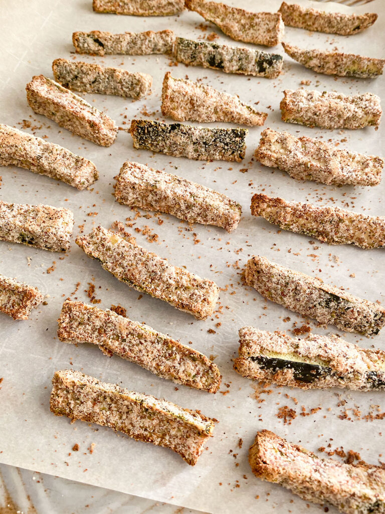 baked zucchini fries fresh out of the oven