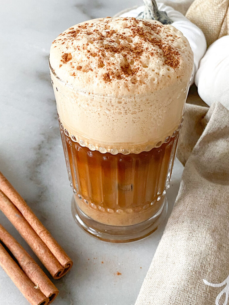 Pumpkin spice frappe in a glass