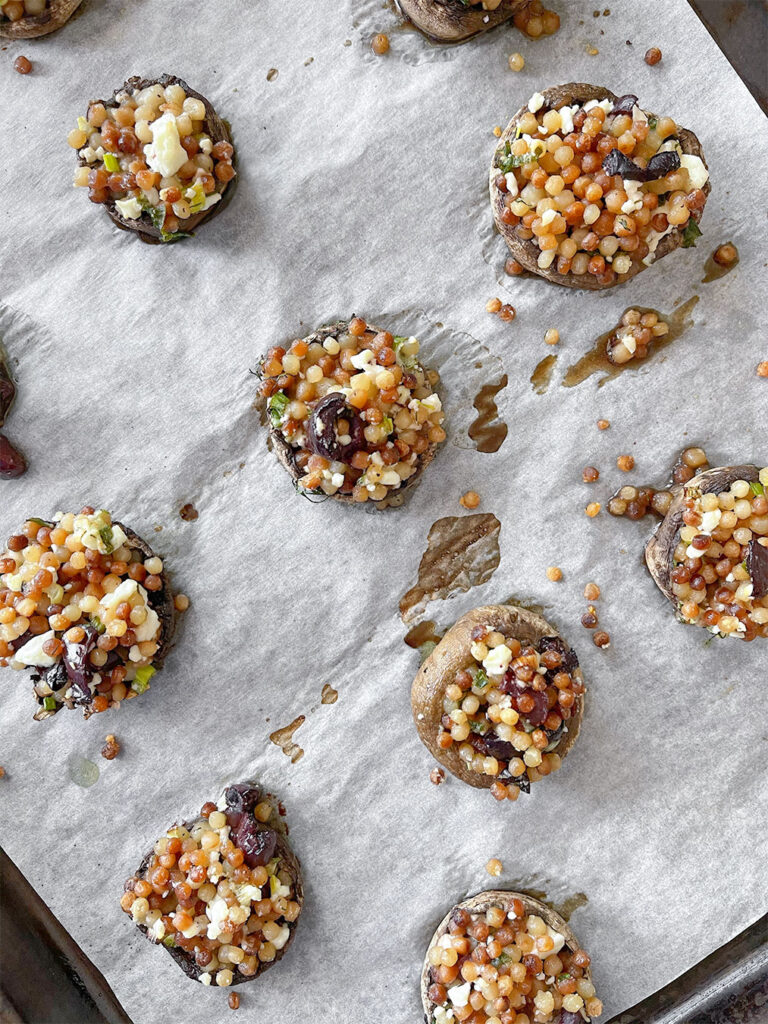 stuffed mushrooms after being cooked in the oven