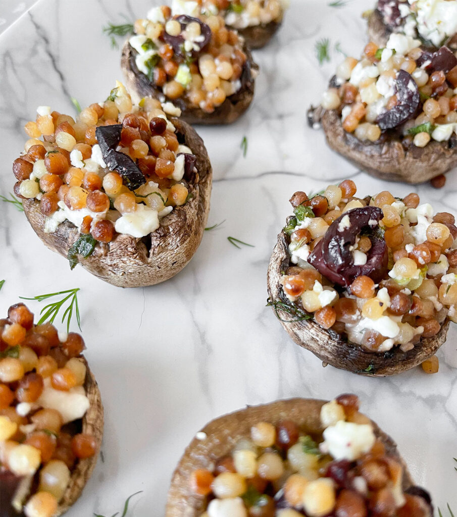 mushroom caps stuffed with couscous